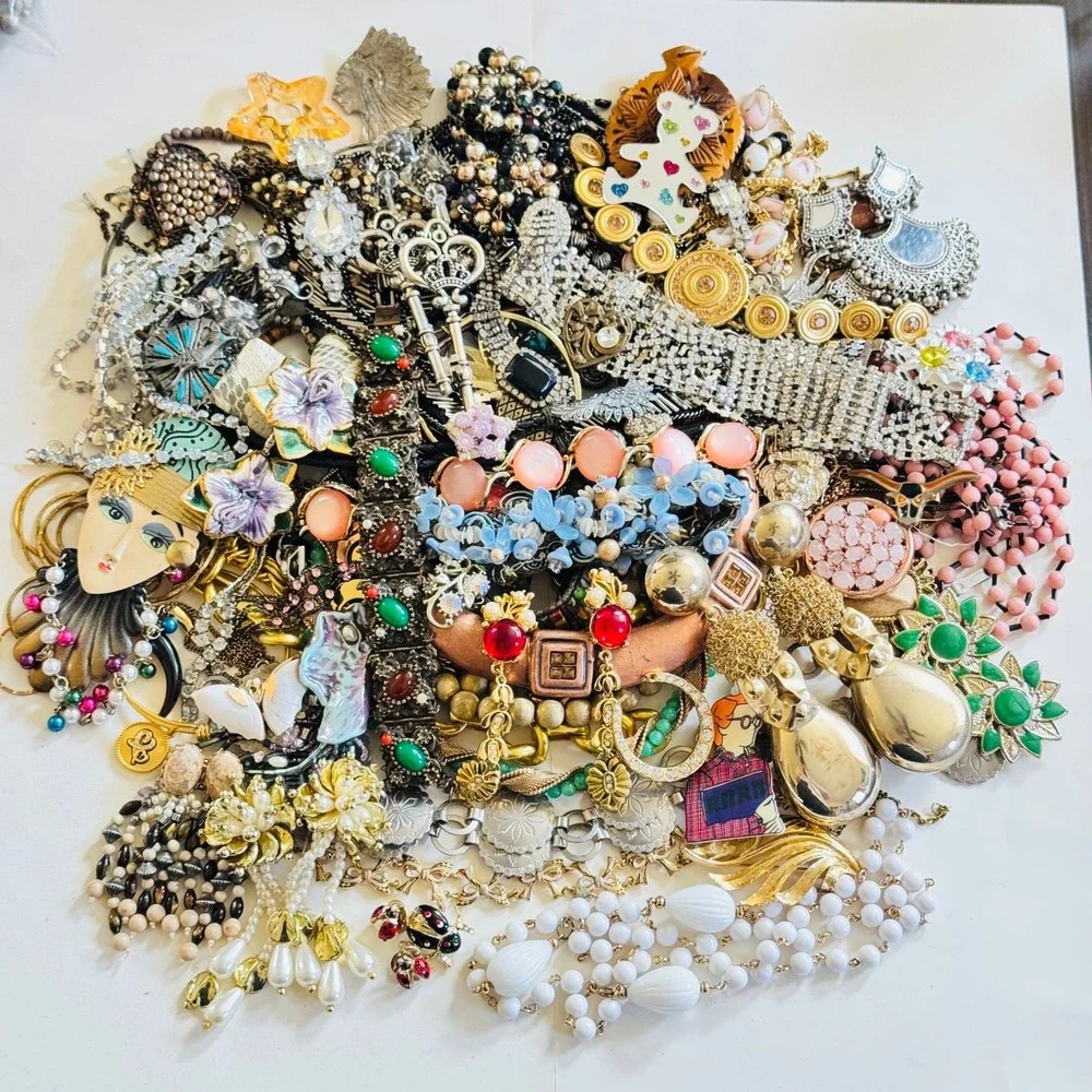 VTG Now Rhinestone Colorful Junk Costume Jewelry Lot Craft Arts As Is 4.5lbs